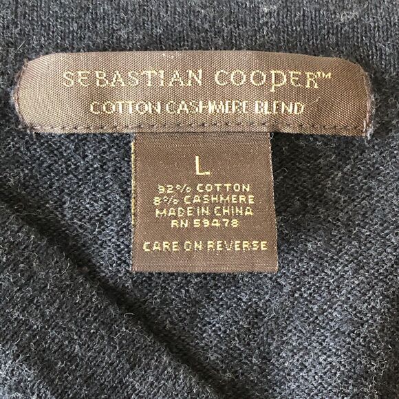 Sebastian Cooper Men’s Cotton Cashmere Blend V-Neck Pullover Sweater Size Large - Picture 3 of 11